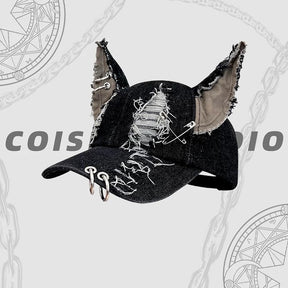 Waste Soil Wind Dog Ears Washed Denim Baseball Cap