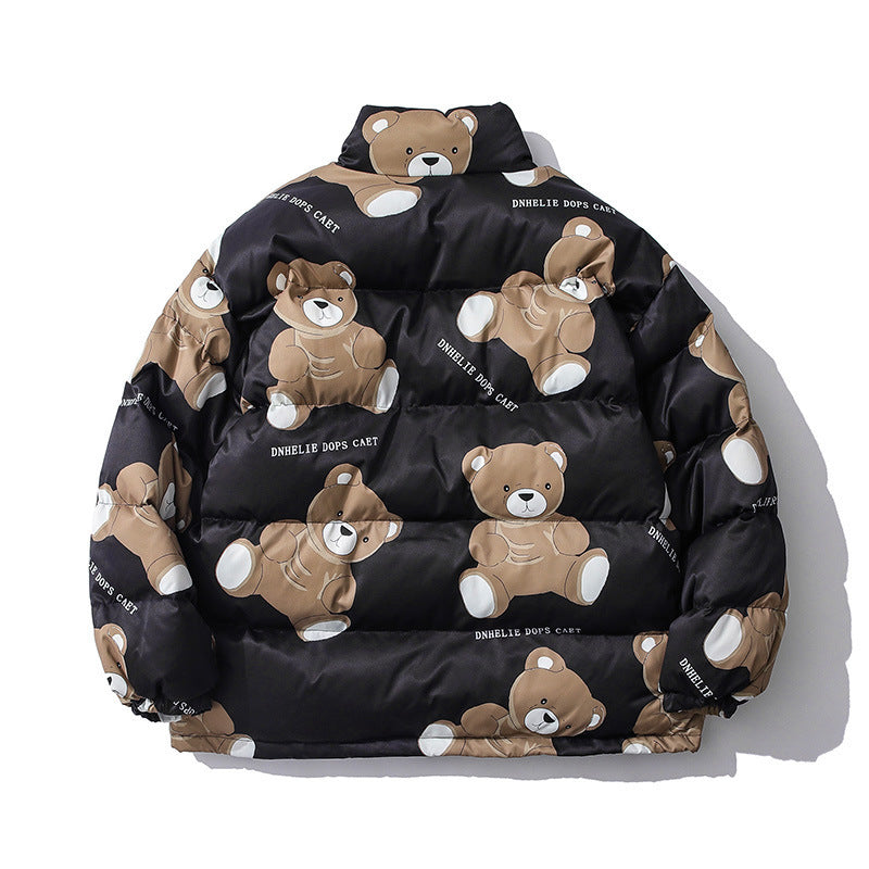 Cute Bear Print Winter Couple Cotton-padded Jacket Men's Thick Warm Cotton-padded Jacket Lazy Wind Jacket