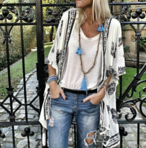 Cardigan mid-length printed sleeved cardigan shirt