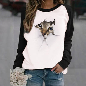 Animal Letter Printed Crew Neck Sweatshirt