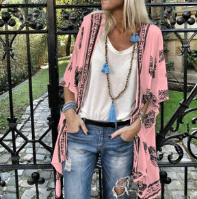 Cardigan mid-length printed sleeved cardigan shirt