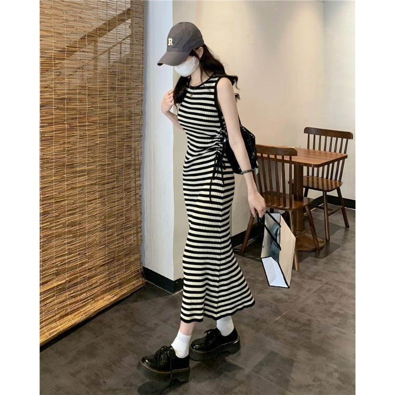 Striped Round Neck Sleeveless Dress Women's Summer