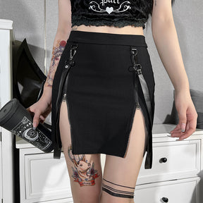 Double Zipper Bag Hip Gothic Design Women's Skinny Skirt