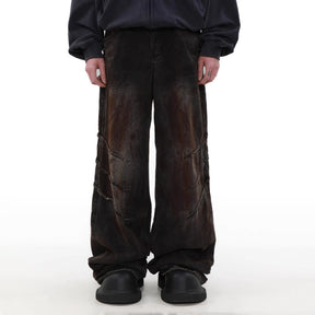 Distressed And Dirty Waste Jeans Men's Baggy Straight Trousers