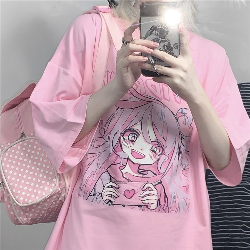 Summer Loose T-shirt Female Cartoon Harajuku Clothes Kawaii Casual