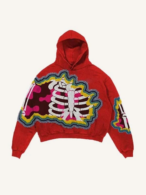 Colorblock Skull Print Pocket 3D Sweater