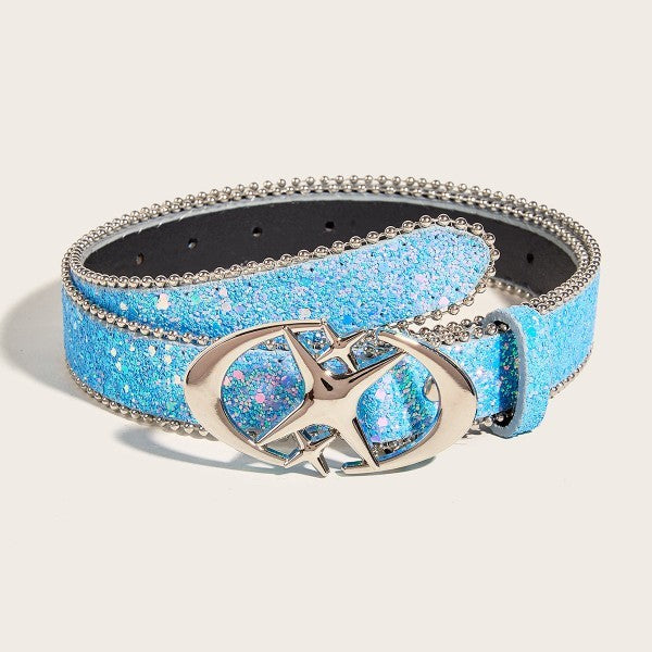 Women's Silver Belt With Sequin Buckle Belt