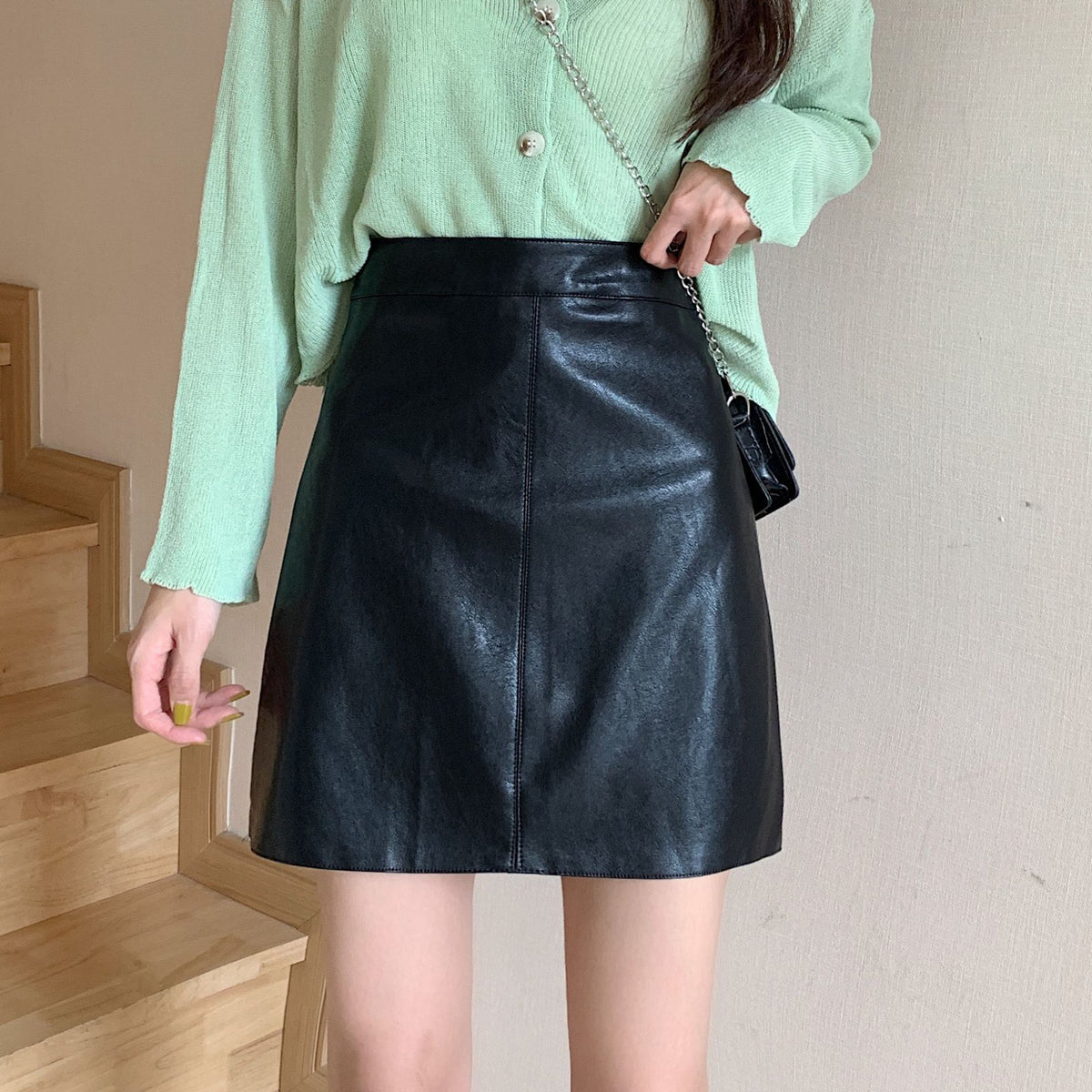 Anti-exposure Half-body Versatile PU Leather Skirt