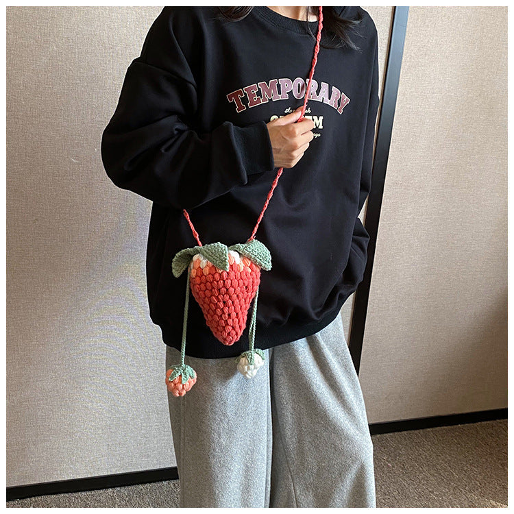 Crocheted Wool Strawberry Bag Cute