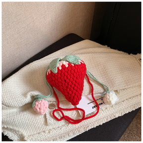 Crocheted Wool Strawberry Bag Cute