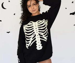 Bone Skull Dark Retro Long Sleeve Round Neck