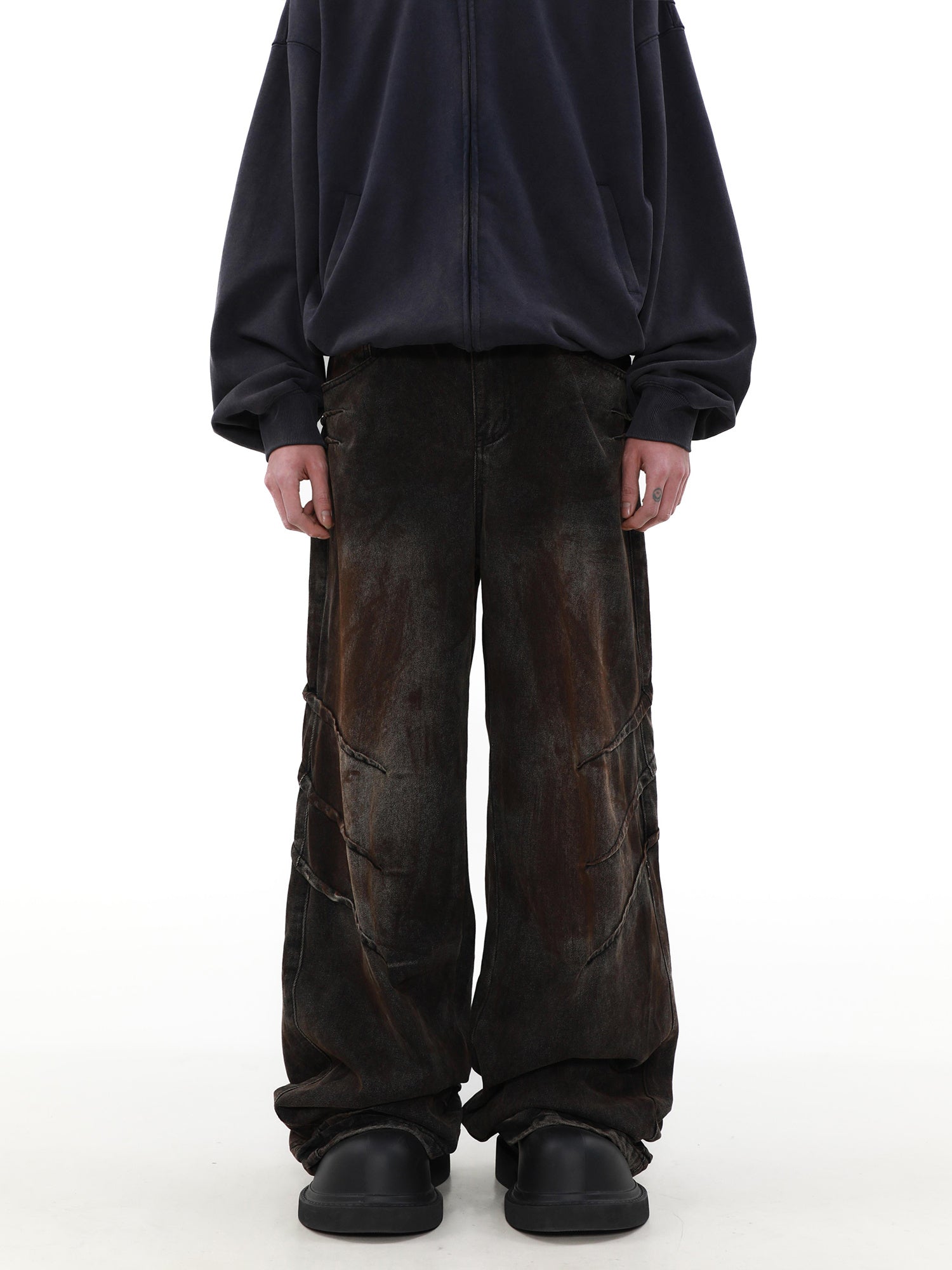 Distressed And Dirty Waste Jeans Men's Baggy Straight Trousers