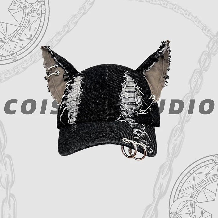 Waste Soil Wind Dog Ears Washed Denim Baseball Cap