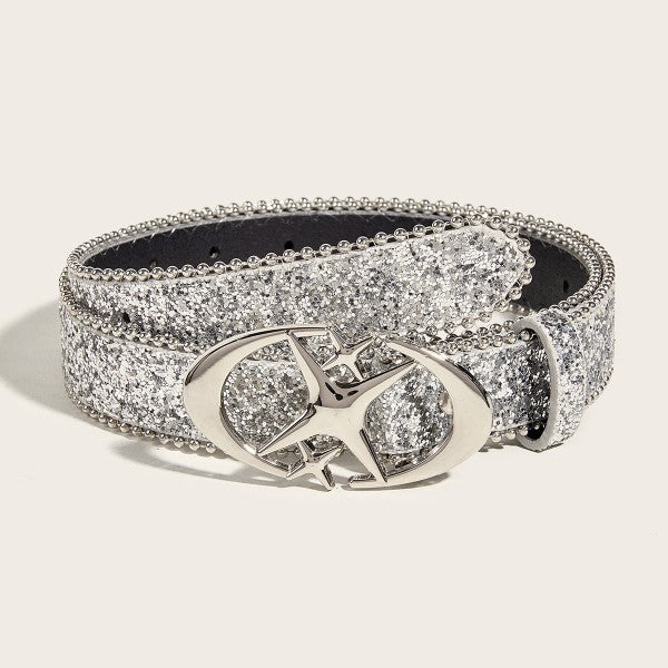 Women's Silver Belt With Sequin Buckle Belt