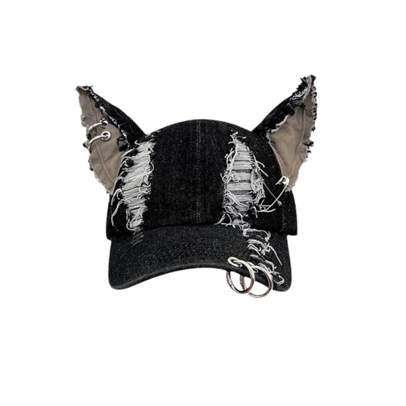 Waste Soil Wind Dog Ears Washed Denim Baseball Cap