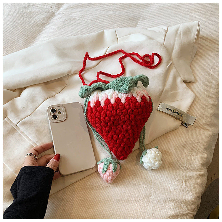 Crocheted Wool Strawberry Bag Cute