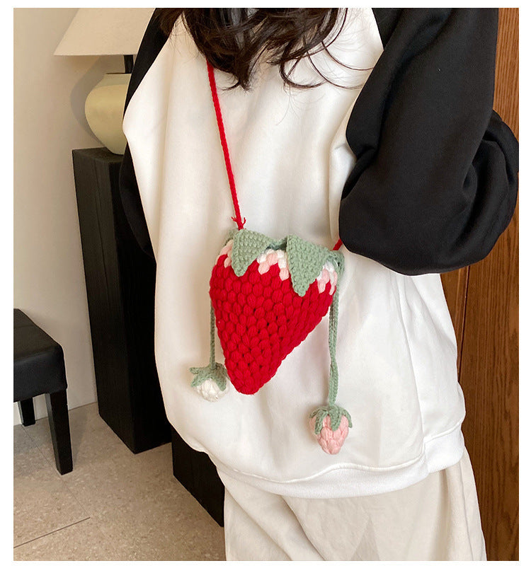 Crocheted Wool Strawberry Bag Cute